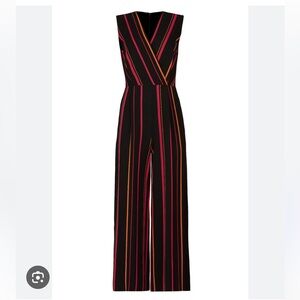 DIANE VON FURSTENBERG SLEEVELESS CROSSOVER WIDE-LEG STRIPED JUMPSUIT SZ 4